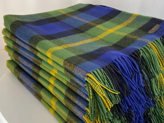 Green Blue Striped Plaid Pure Acrylic Wool Blanket