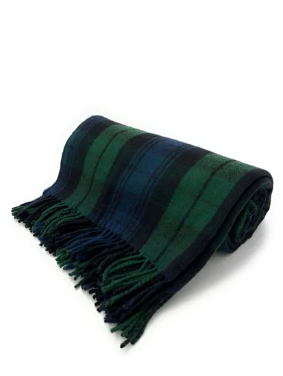 Green Blue Striped Plaid Pure Acrylic Wool Blanket