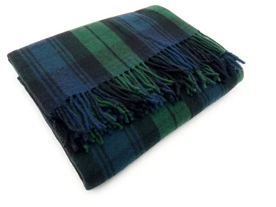 Green Blue Striped Plaid Pure Acrylic Wool Blanket