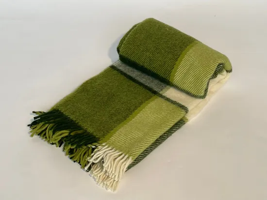 Green Striped Warm Thick Pure Wool Blanket