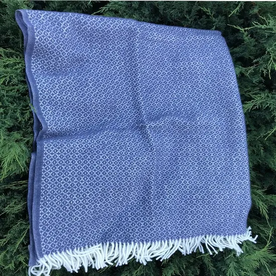 Light Blue Plaid Wool Lambswool Blanket