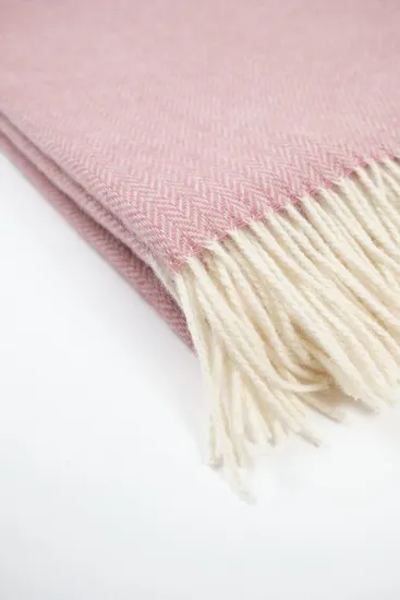 Light Pink Delicate Herringbone Weave Warm Wool Blanket