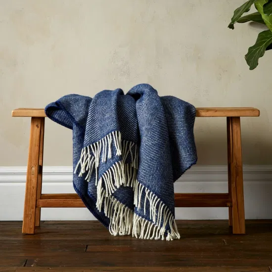 Navy Herringbone Pure Newsland Wool Blanket