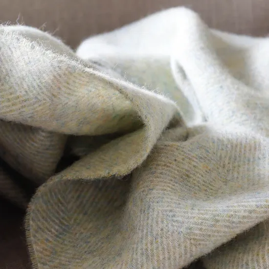 Pale Sage Green Herringbone Wool Blanket