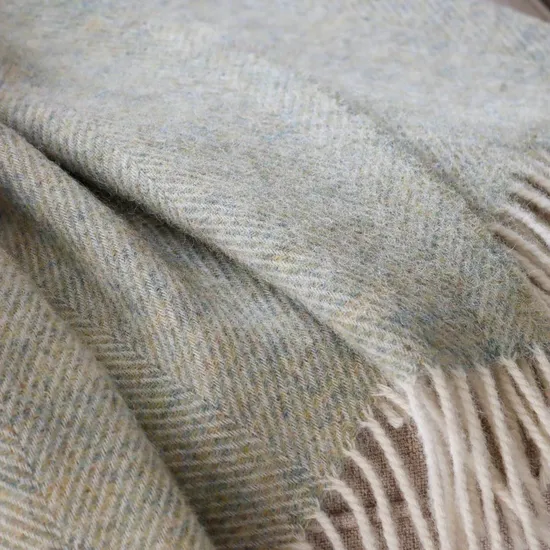 Pale Sage Green Herringbone Wool Blanket