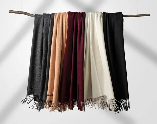 Solid Color Cozy Luxury Wool Tassel Throw Blanket for Home