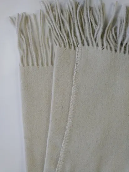 White Pure Wool Fringed Sofa Throw Wool Blanket