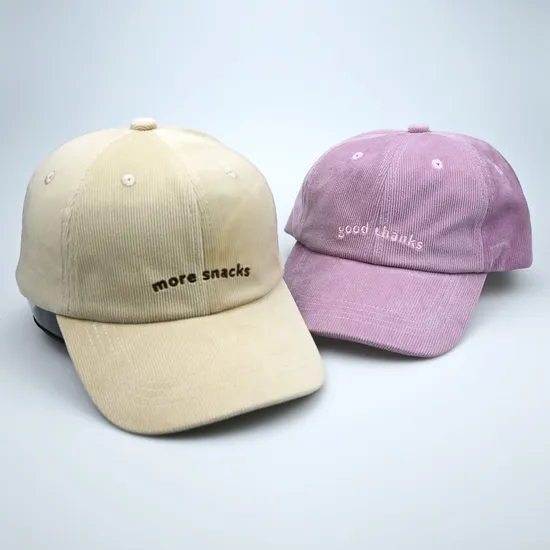 6 Panel Low Profile Custom Embroidery Corduroy Unstructured Hats Wholesale Caps