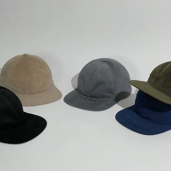 6 Panel Low Profile Premium Custom Embroidery Corduroy Unstructured High Quality Flat Bill Adjust Snapback Caps Hat