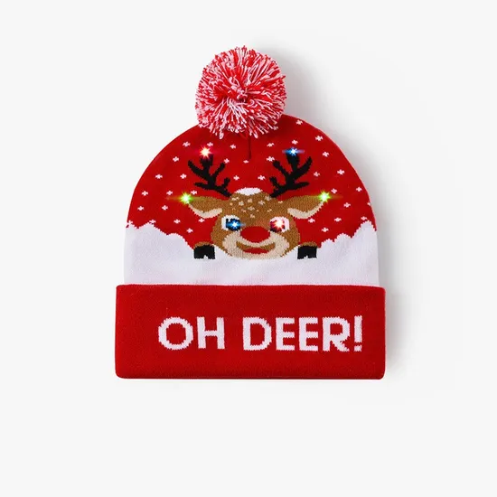 Adults Kids LED Christmas Beanies with Lights Hat