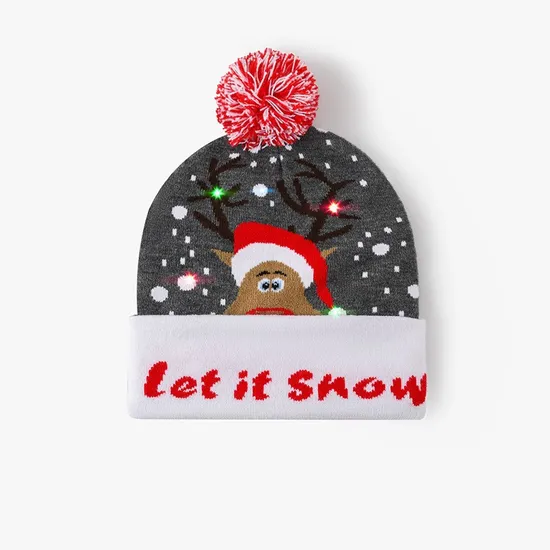 Adults Kids LED Christmas Beanies with Lights Hat