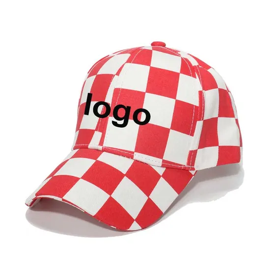 Classic Plaid Print Cotton Red-Black Checkered Baseball Caps