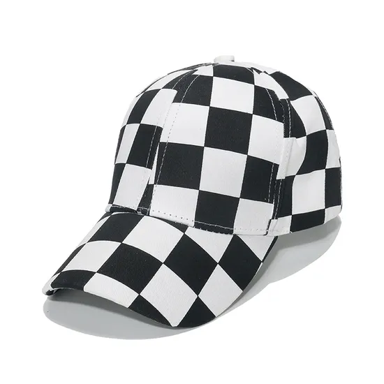 Classic Plaid Print Cotton Red-Black Checkered Baseball Caps