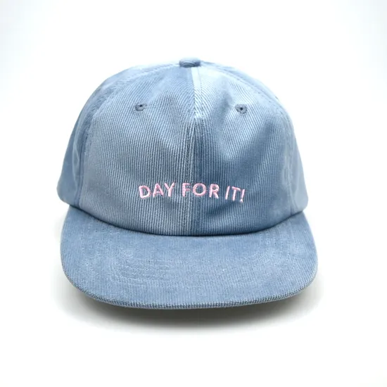 Custom 6 Panel Unstructured Embroidery Logo Corduroy Hat Blue Snapback Cap