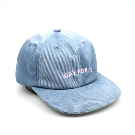 Custom 6 Panel Unstructured Embroidery Logo Corduroy Hat Blue Snapback Cap