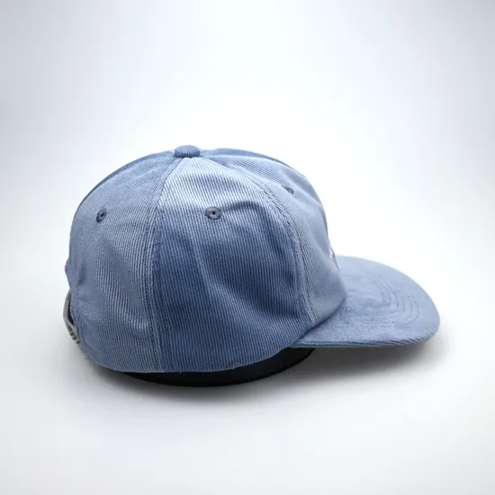 Custom 6 Panel Unstructured Embroidery Logo Corduroy Hat Blue Snapback Cap