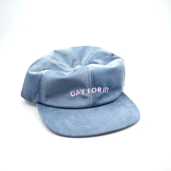 Custom 6 Panel Unstructured Embroidery Logo Corduroy Hat Blue Snapback Cap