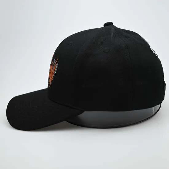 Custom 6 Panels Black Color Cotton Embroidery Logo Baseball Cap