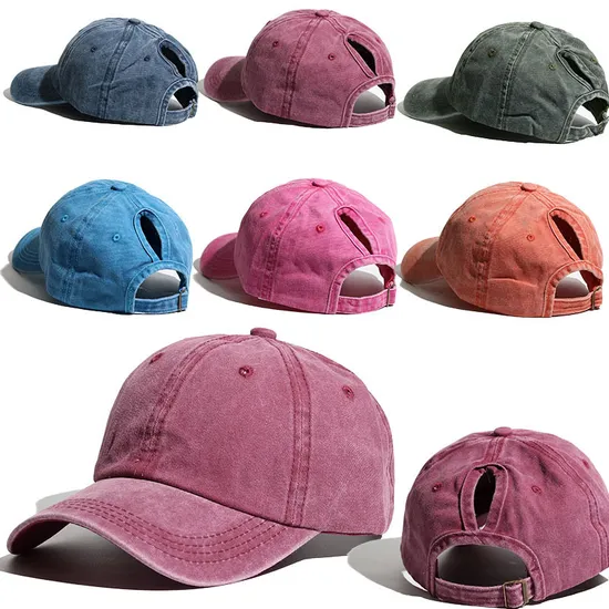 Custom Cotton Ponytail Hat for Women with Custom Logo Sports Caps Washed Baseball Cap for Adults