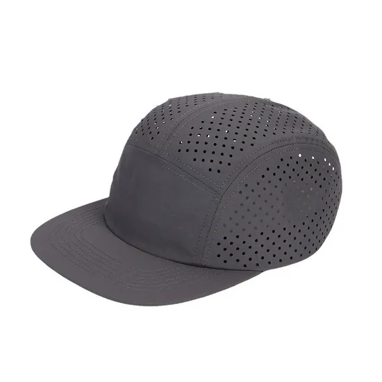 Custom Dark Gray Laser Waterproof Running 5 Panel Camp Nylon Cap