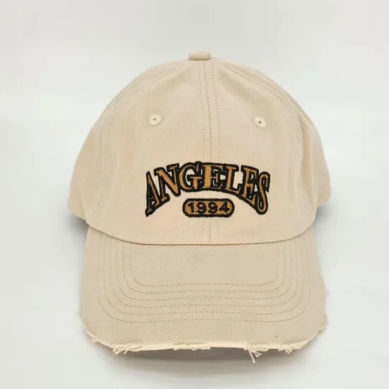 Custom Embroidery Logo 6 Panel Khaki Distress Unstructured Dad Cap