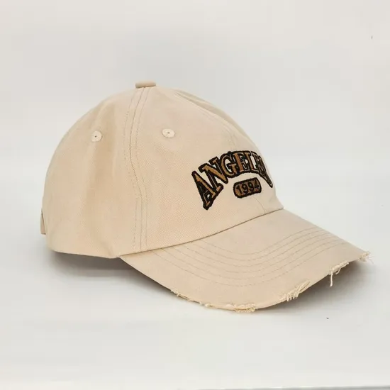 Custom Embroidery Logo 6 Panel Khaki Distress Unstructured Dad Cap