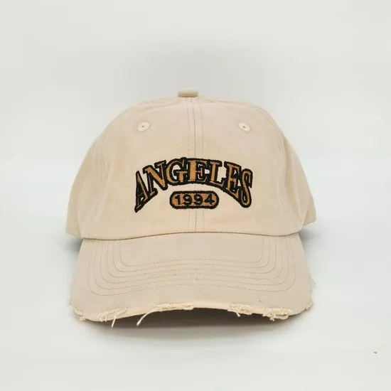 Custom Embroidery Logo 6 Panel Khaki Distress Unstructured Dad Cap