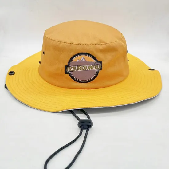 Custom Embroidery Outdoor Sunshade Fisherman Cap Fishing Hiking Wide Brim Bucket Hats with String