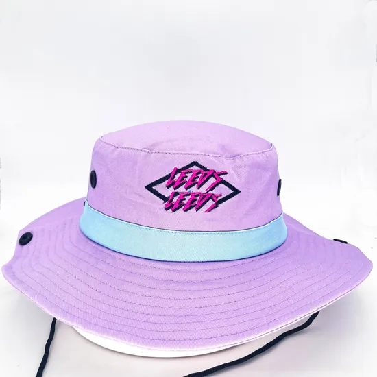 Custom Embroidery Outdoor Sunshade Fisherman Cap Fishing Hiking Wide Brim Bucket Hats with String