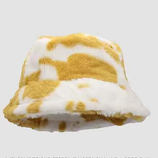 Custom Faux Fur Plush Winter Yellow Bucket Hat