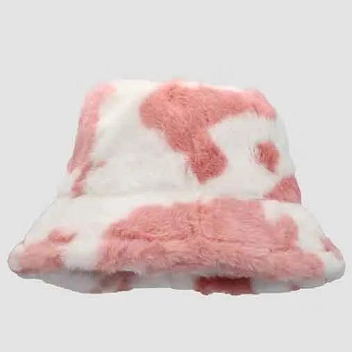 Custom Fluffy Warm Fisherman Hat Wholesale Cow Print Bucket Hat