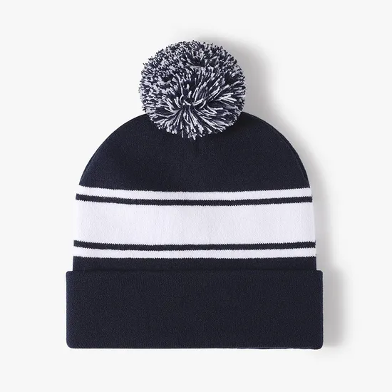 Custom Jacquard Logo Winter Knitted Stripe Beanie Hat