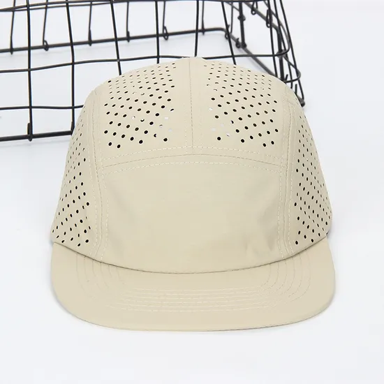 Custom Laser Cut Holes Waterproof Running 5 Panel Camp Cap