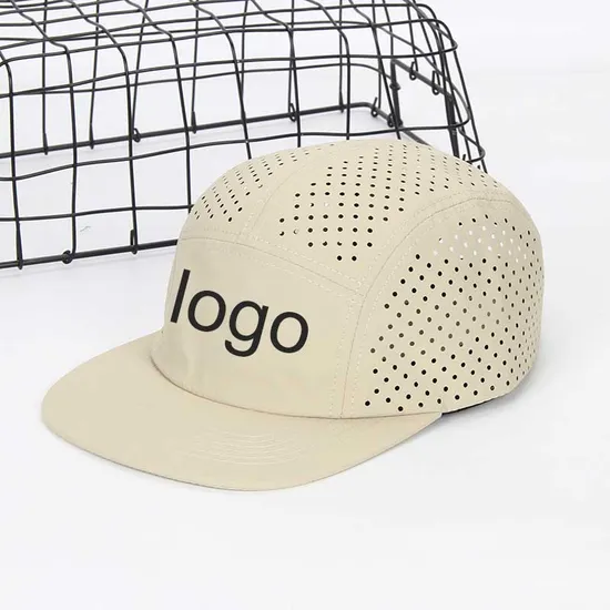 Custom Laser Cut Holes Waterproof Running 5 Panel Camp Cap