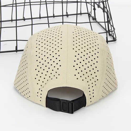 Custom Laser Cut Holes Waterproof Running 5 Panel Camp Cap