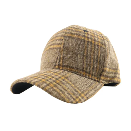 Custom Logo 2025 Winter Plaid Wool 6 Panel Baseball Cap for Men