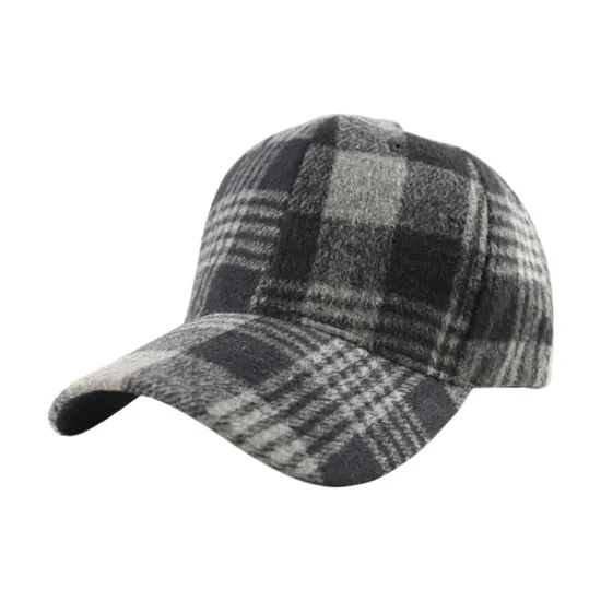 Custom Logo 2025 Winter Plaid Wool 6 Panel Baseball Cap for Men