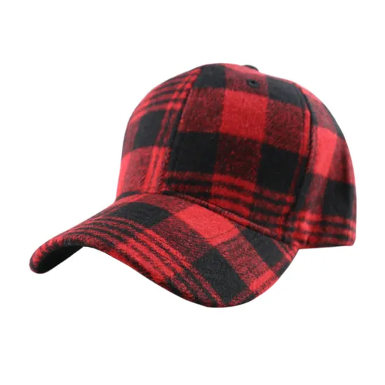 Custom Logo 2025 Winter Plaid Wool 6 Panel Baseball Cap for Men