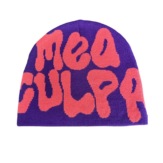 Custom Logo Letter Jacquard Puff Print Beanie Hat