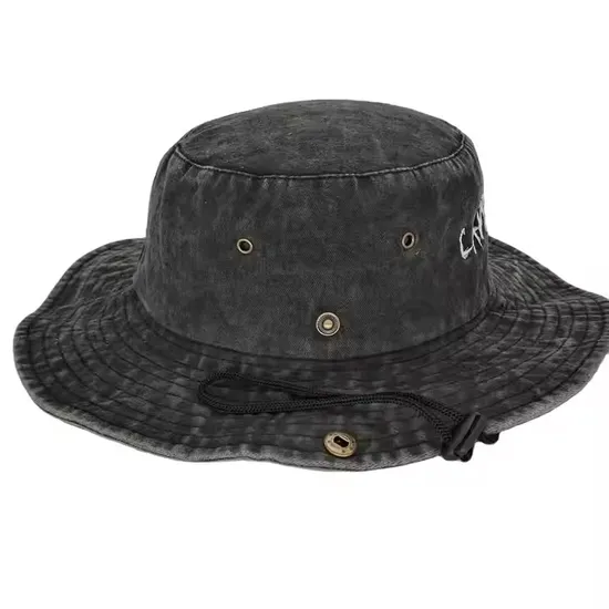 Custom Men Outdoor Fishing Wide Brim Bucket Hat with Rope Fisherman Hat