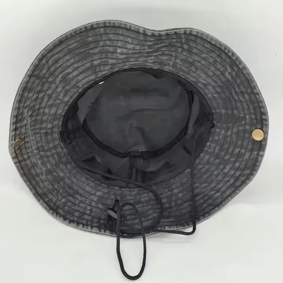 Custom Men Outdoor Fishing Wide Brim Bucket Hat with Rope Fisherman Hat