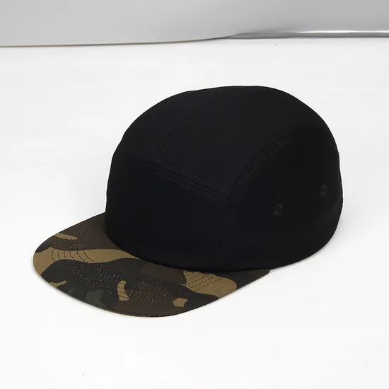 Custom New Fashion Flat Brim 5 Panel Cap Adjustable Strap Camo Cap