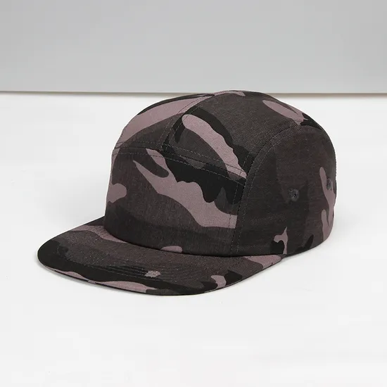 Custom New Fashion Flat Brim 5 Panel Cap Adjustable Strap Camo Cap