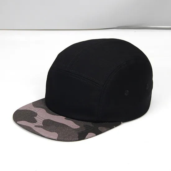 Custom New Fashion Flat Brim 5 Panel Cap Adjustable Strap Camo Cap