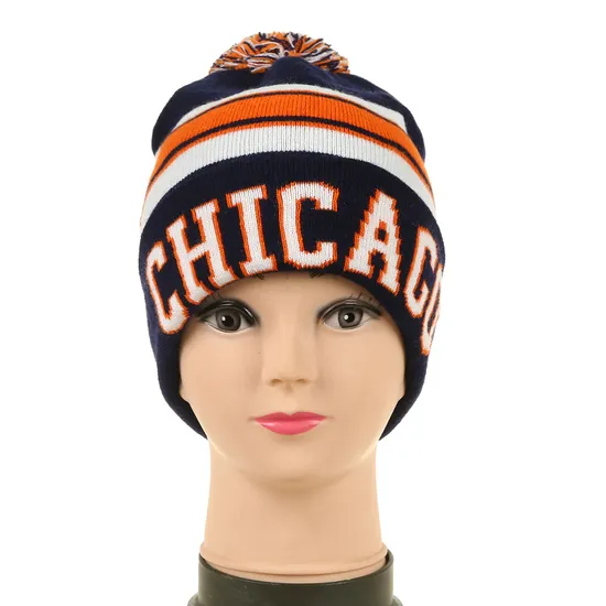 Factory Direct Warm Winter Acrylic Jacquard Knitted Bobble Hat Team Beanie Embroidery Logo POM POM Beanie