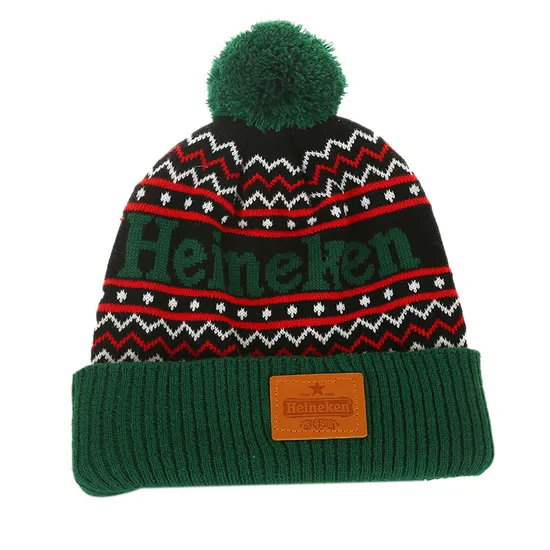 Factory Direct Warm Winter Acrylic Jacquard Knitted Bobble Hat Team Beanie Embroidery Logo POM POM Beanie