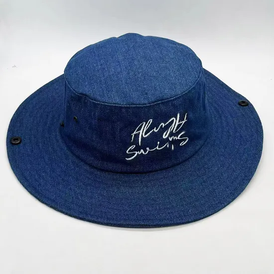 High Quality Custom Embroidery Logo Outdoor Fisherman Hat Big Brim Plain Boonie Hat Custom Nylon Bucket Hats with String