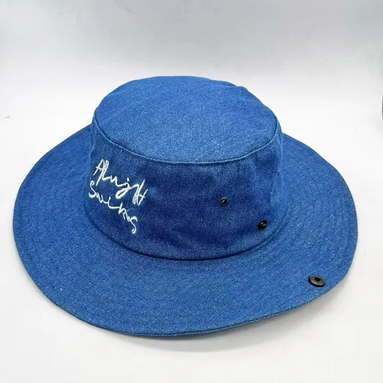 High Quality Custom Embroidery Logo Outdoor Fisherman Hat Big Brim Plain Boonie Hat Custom Nylon Bucket Hats with String