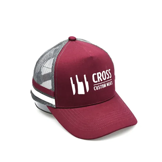 Hot Sell Adult Trucker Caps Custom Burgundy 2 Stripes Australia Truckers Hat with Plastic Back Buckle