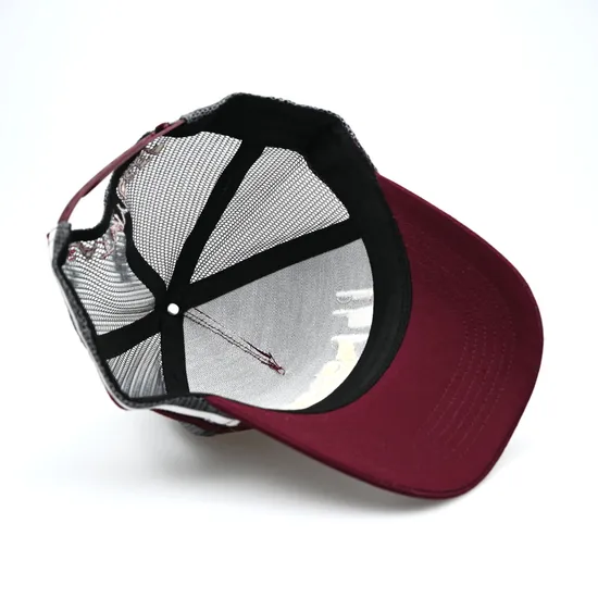 Hot Sell Adult Trucker Caps Custom Burgundy 2 Stripes Australia Truckers Hat with Plastic Back Buckle